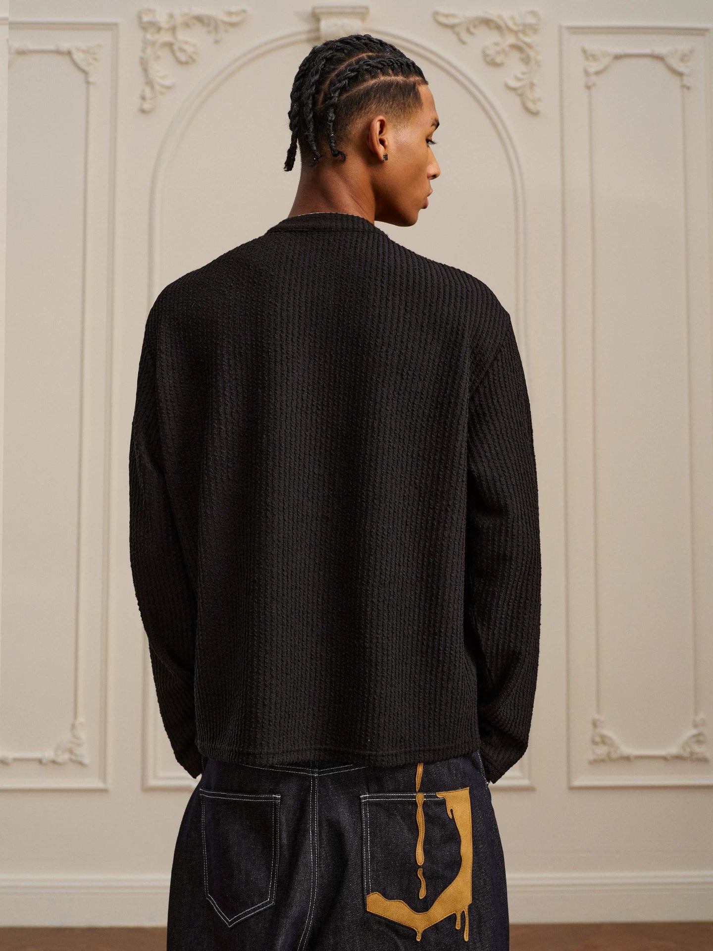 Textured Henley Long Sleeve Knit Shirt