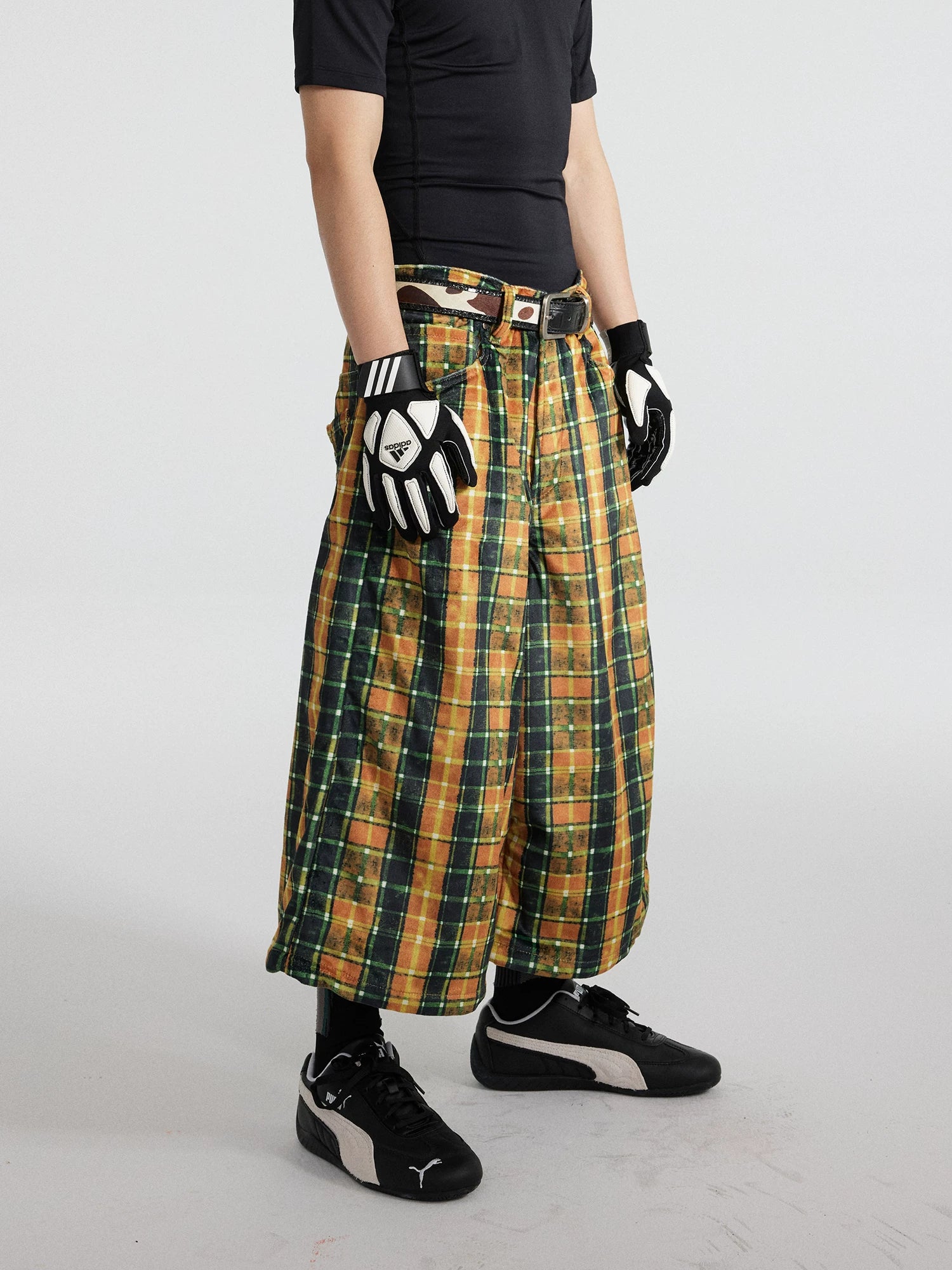 Gutter Plaid Neon-Rust Gaucho Trousers