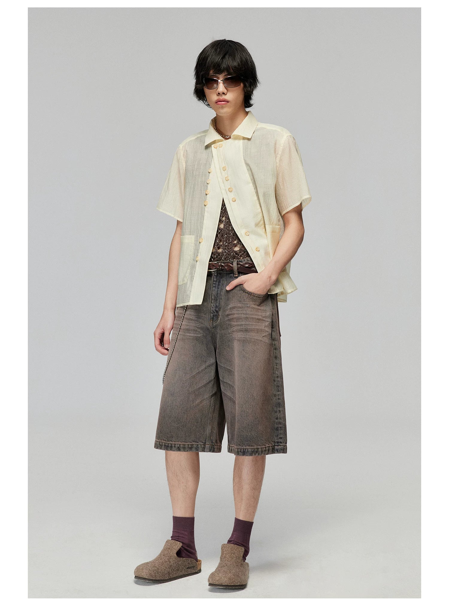 Washed Wide-Leg Denim Bermuda Shorts