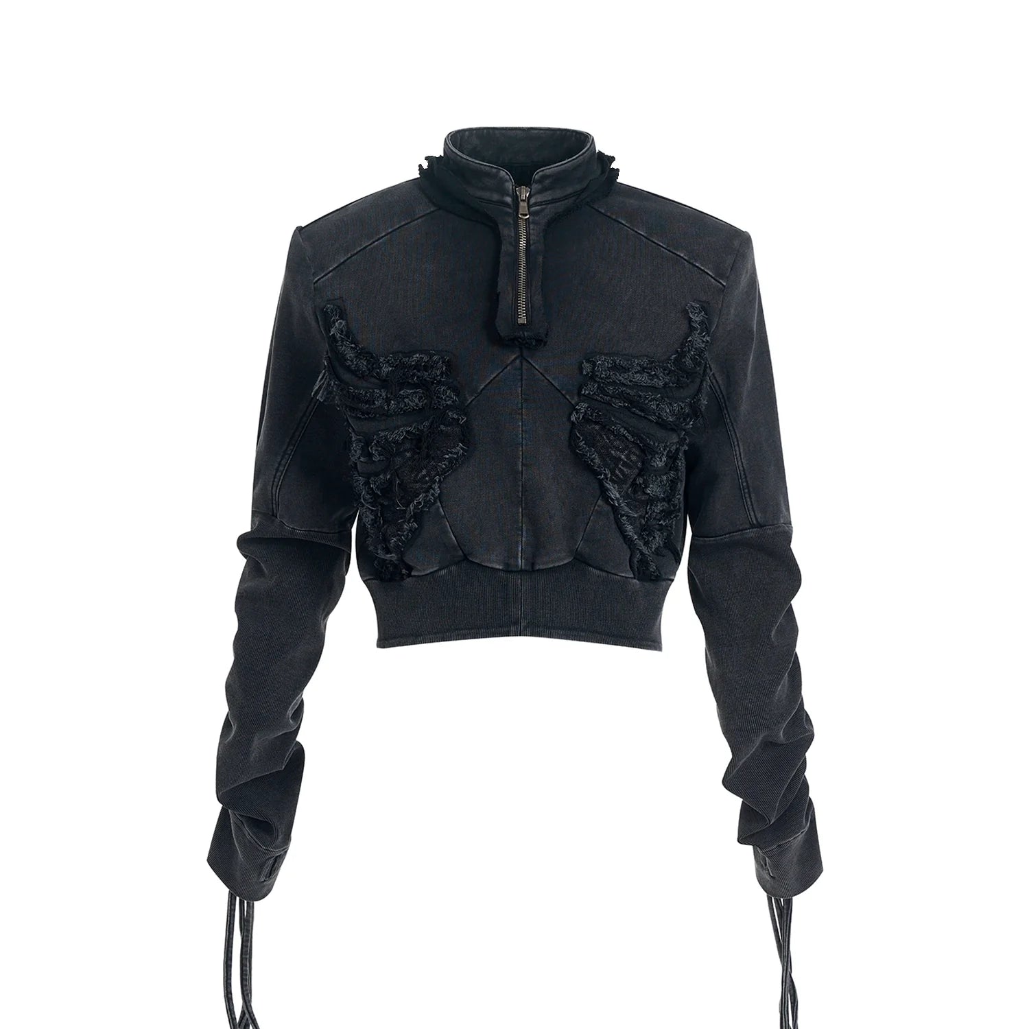 Distressed Raven Half-Zip Jacket