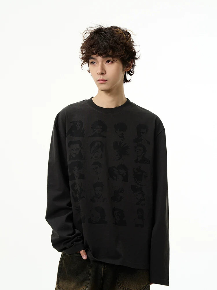 Whimsical Character Print Long Sleeve Tee - chiclara