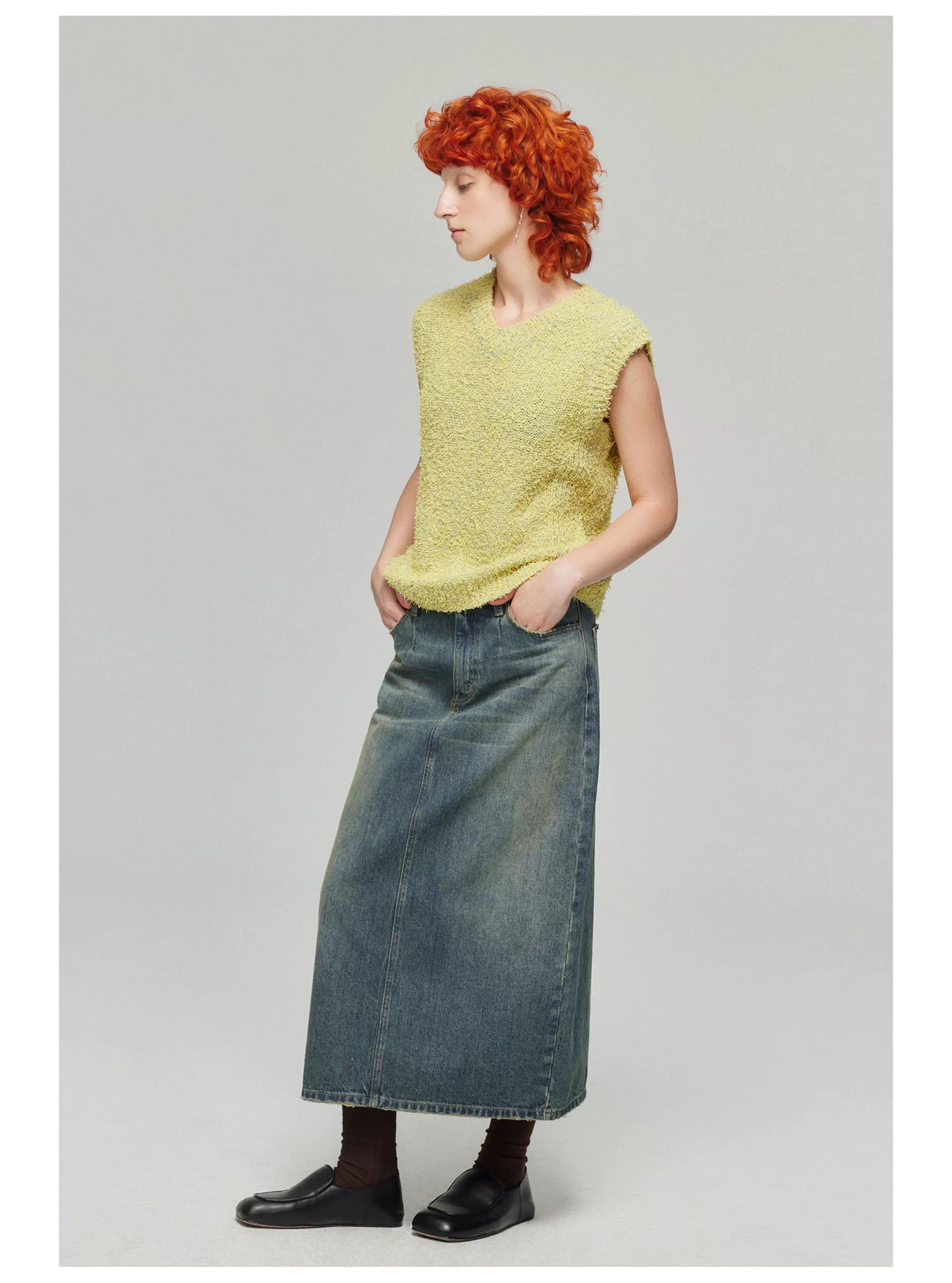 Stonefade Denim Midi Skirt