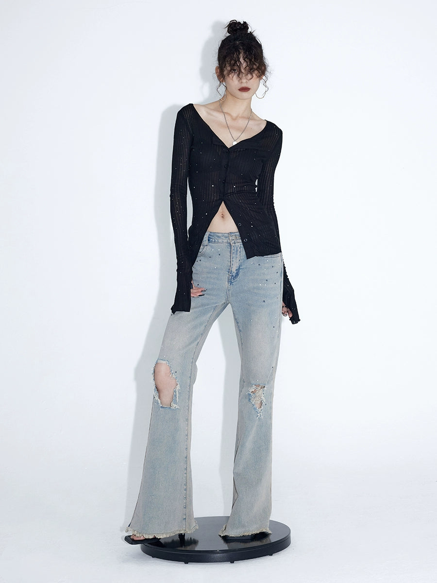 Galaxy Glint Ribbed Button Cardigan Top