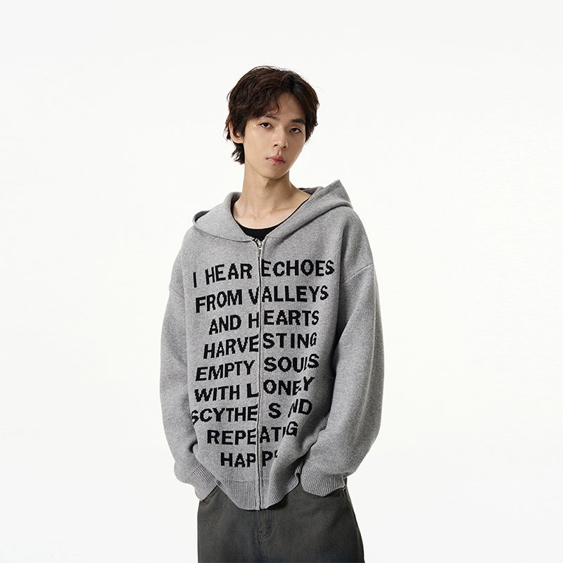 Zip-Up Hoodie with Bold Text Print