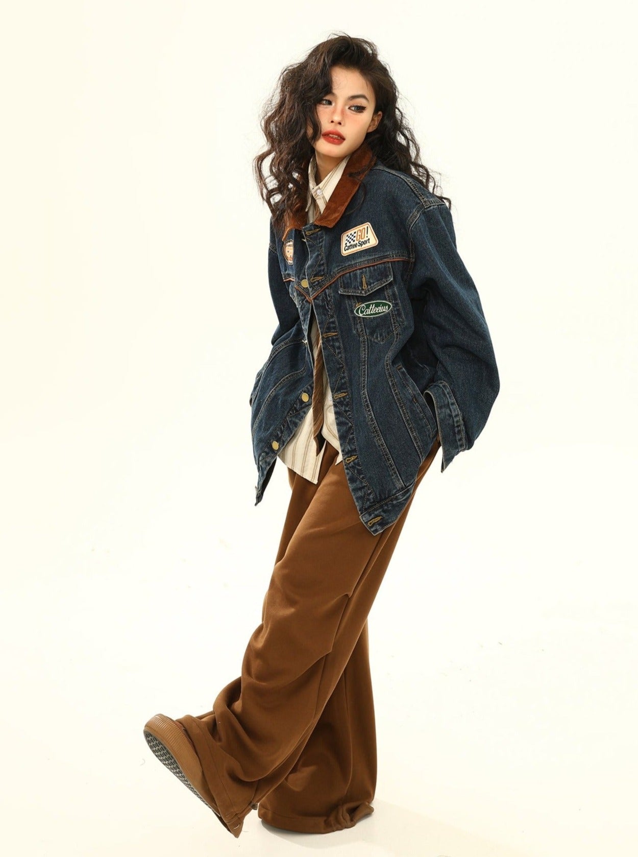 Racing Patch Denimjacke mit Cordkragen