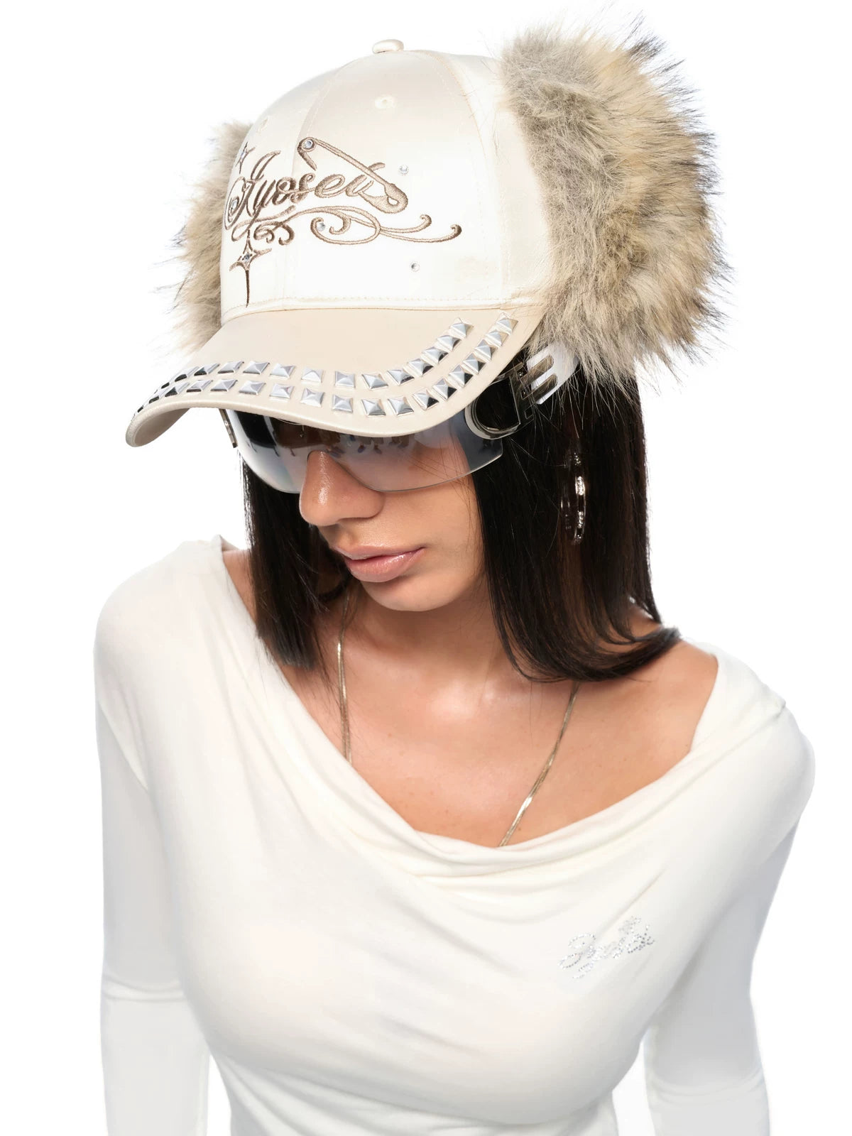 Frosted Angel Rhinestone Earflap Caps