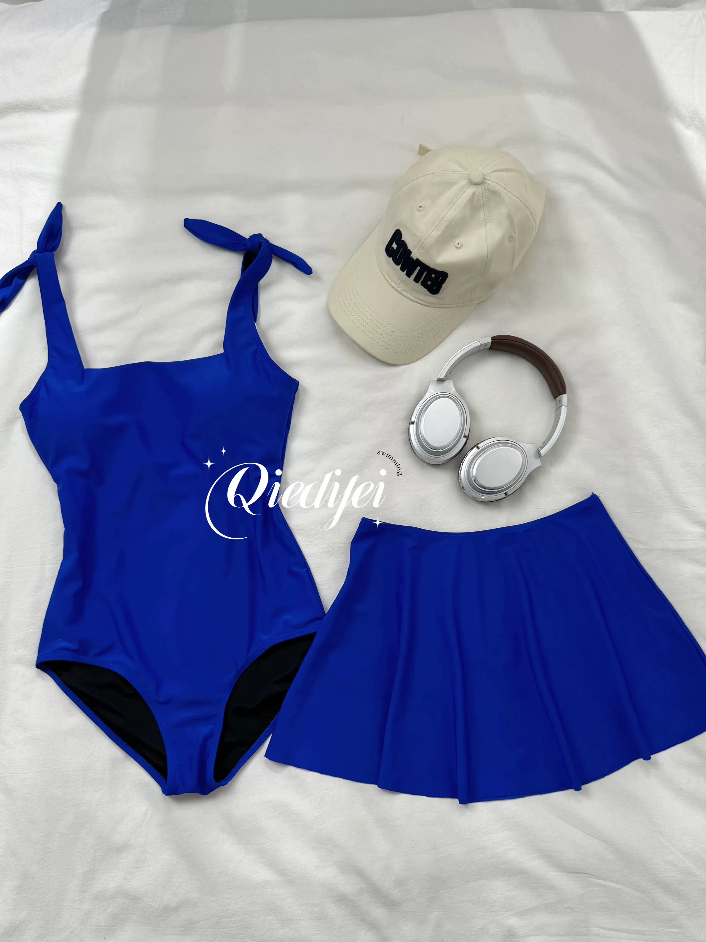 Azure Wave Tie‑Strap Skater One‑Piece Set