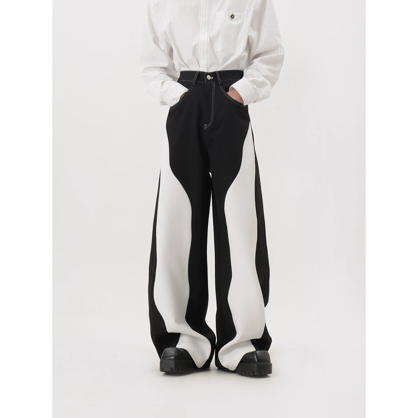 Monochrome Tide Wave Panel Trousers