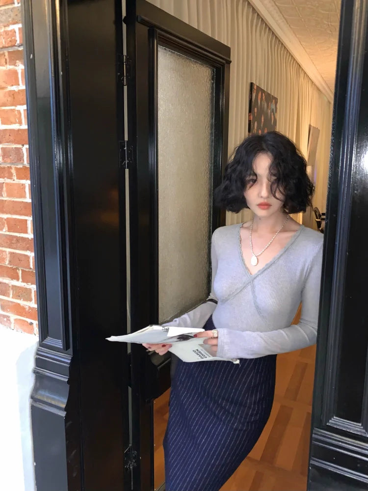 Pinstripe Pencil Brushed Skirt