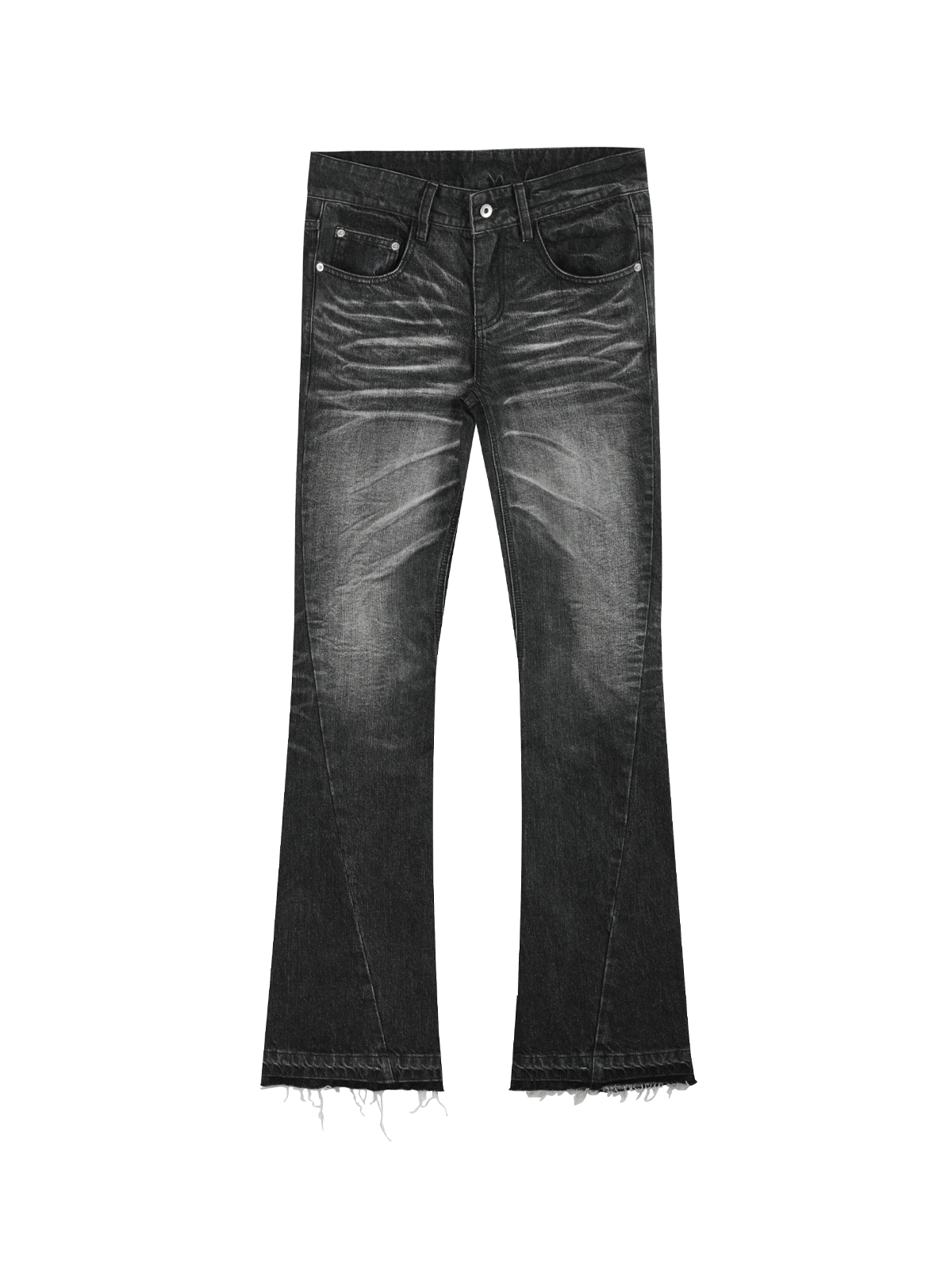 Ash Fade Raw‑Hem Flare Jeans