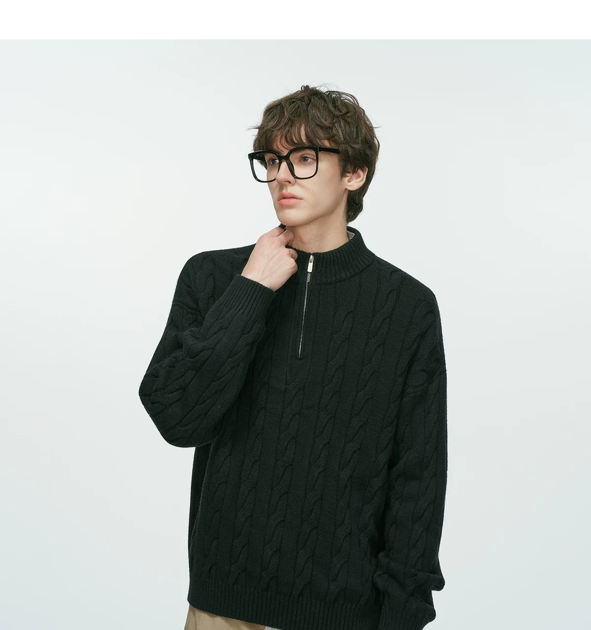 Auburn Studio Cable-Knit Half‑Zip Sweater