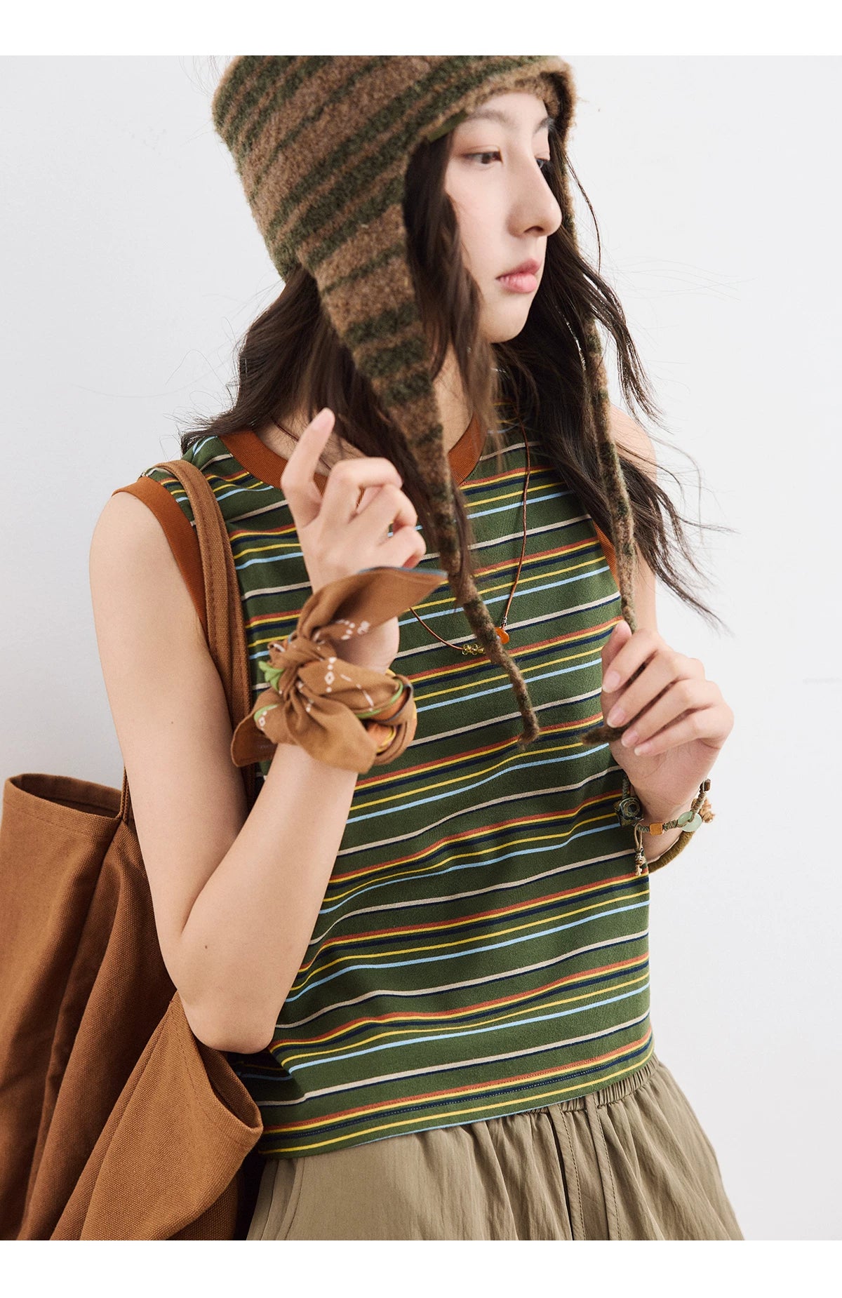 Contrast Trim Striped Knit Tank Top