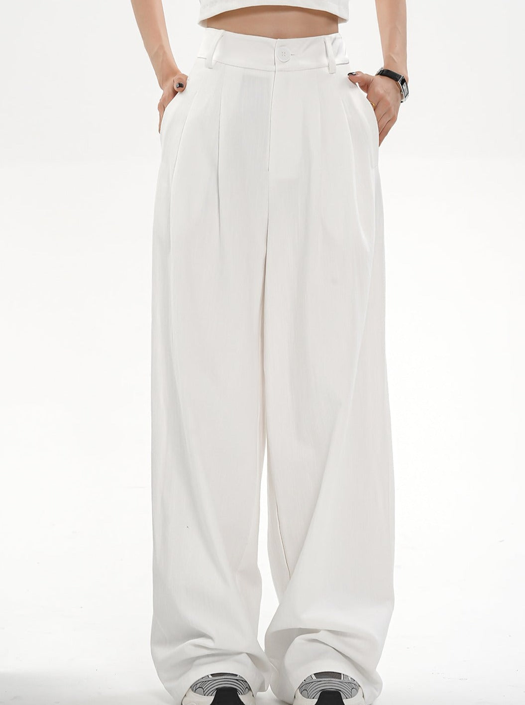 Pantalones palazzo de pierna ancha-pantalones de ajuste de cintura alta