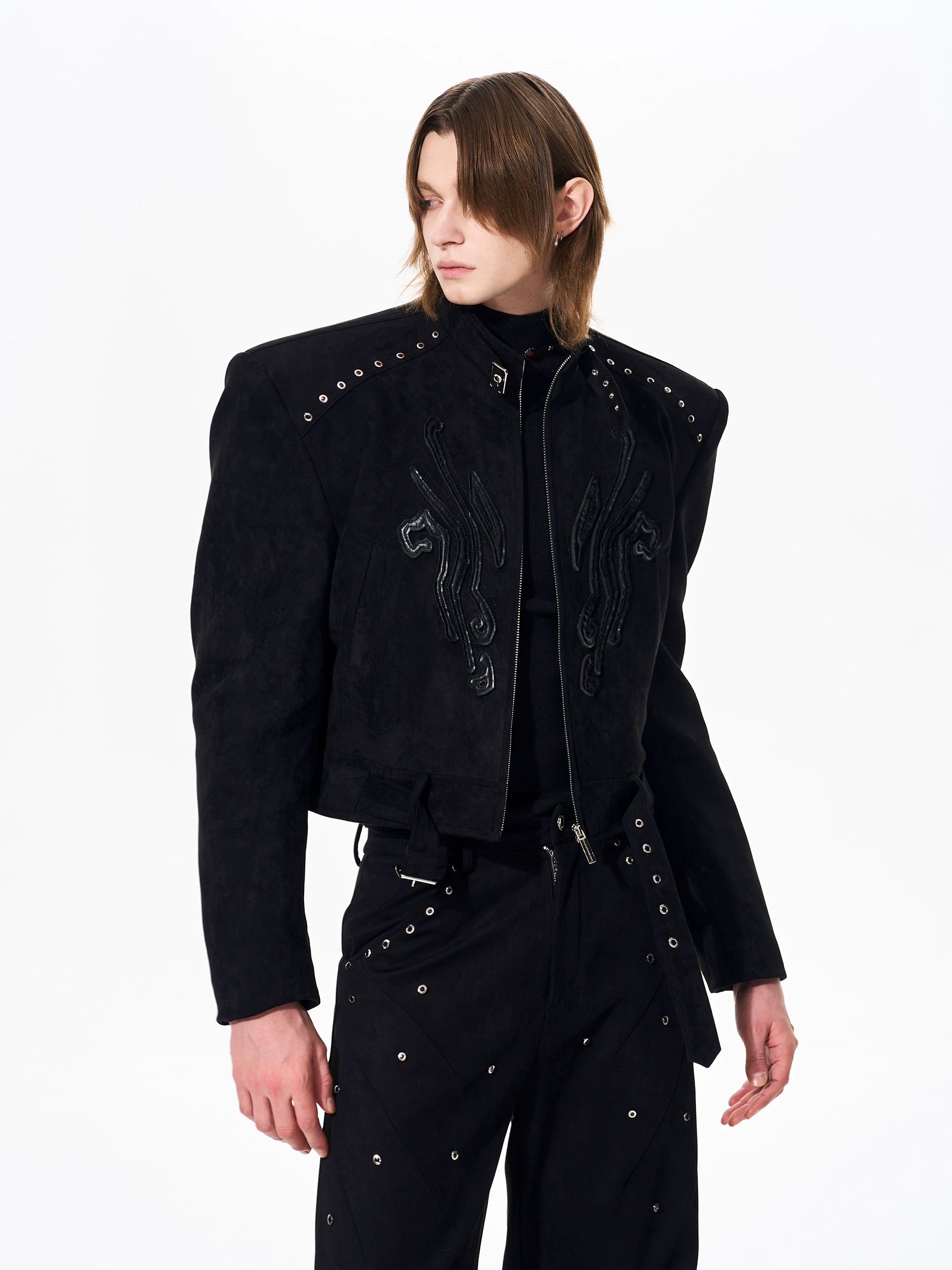 Obsidian Serpent Emblem Cropped Moto Jacket