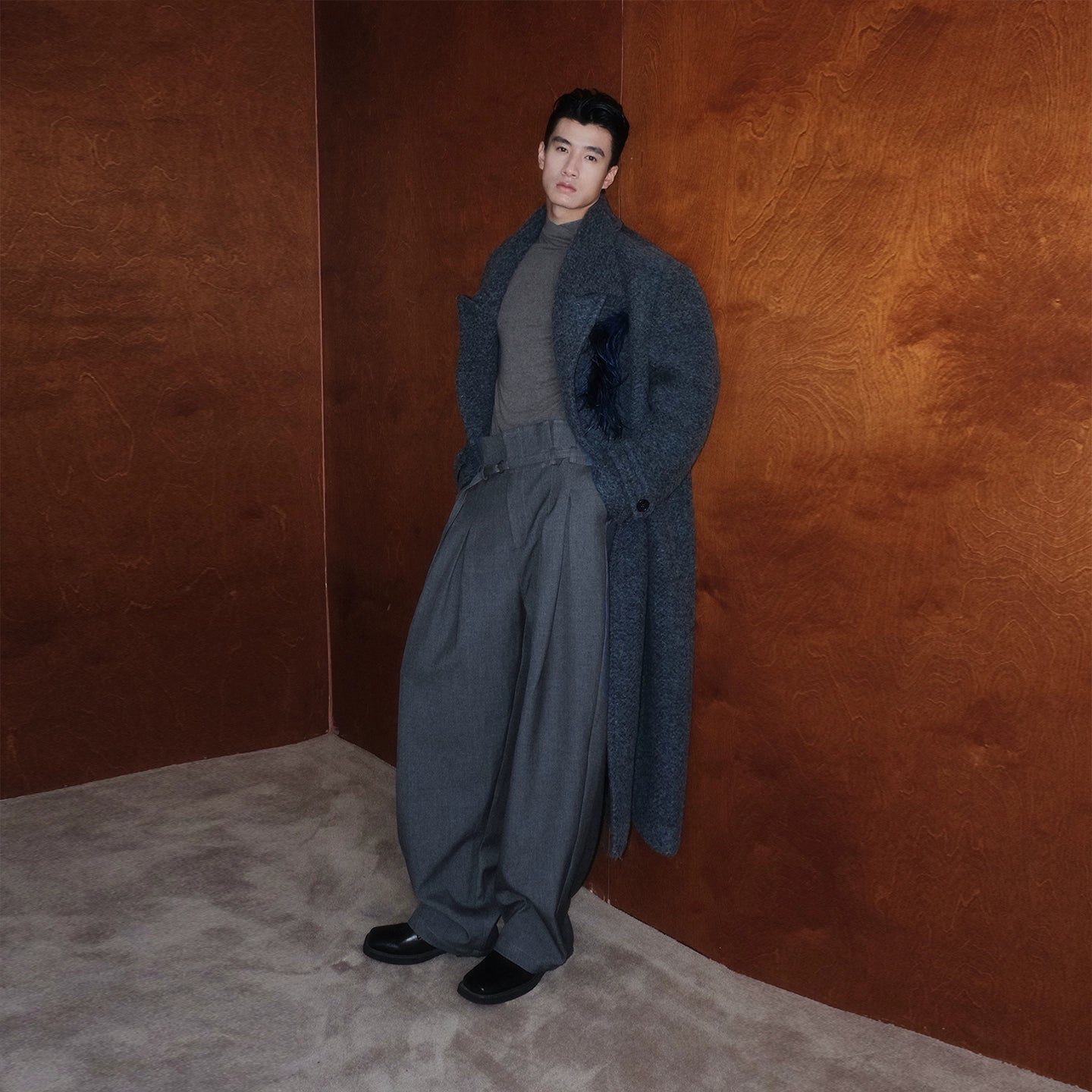 MidnightPlume Textured Wool Overcoat