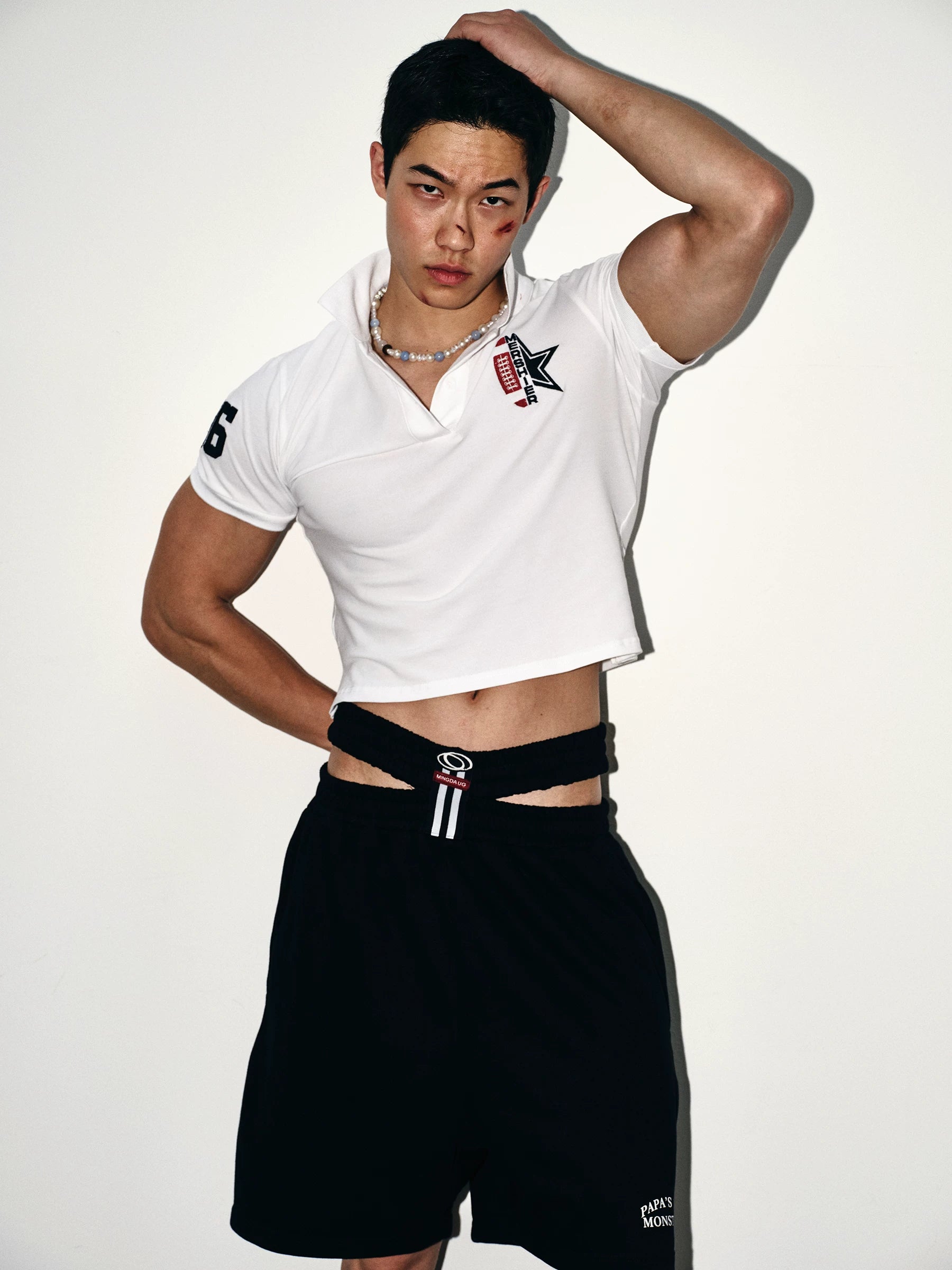 White Rebel Cropped Rugby Polo Top