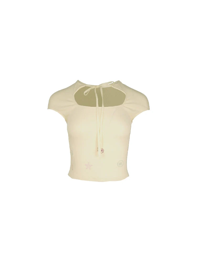 Light Yellow Keyhole Tie-Front Top