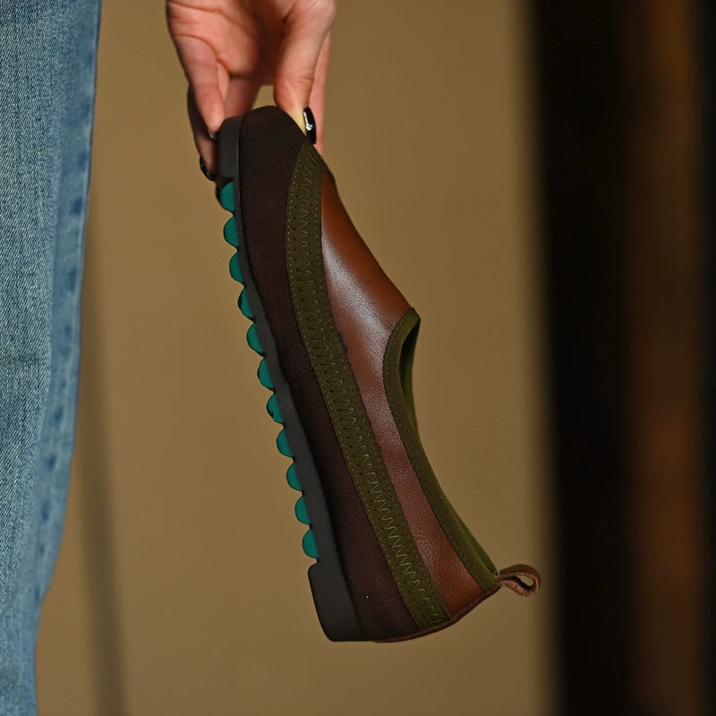 Brown Green Slip-On Comfort Shoes