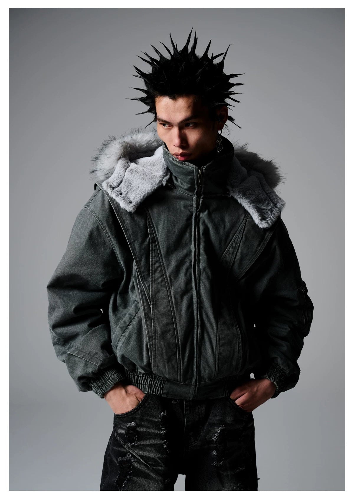 Ashfall Faux Fur Hooded Bomber Jacket