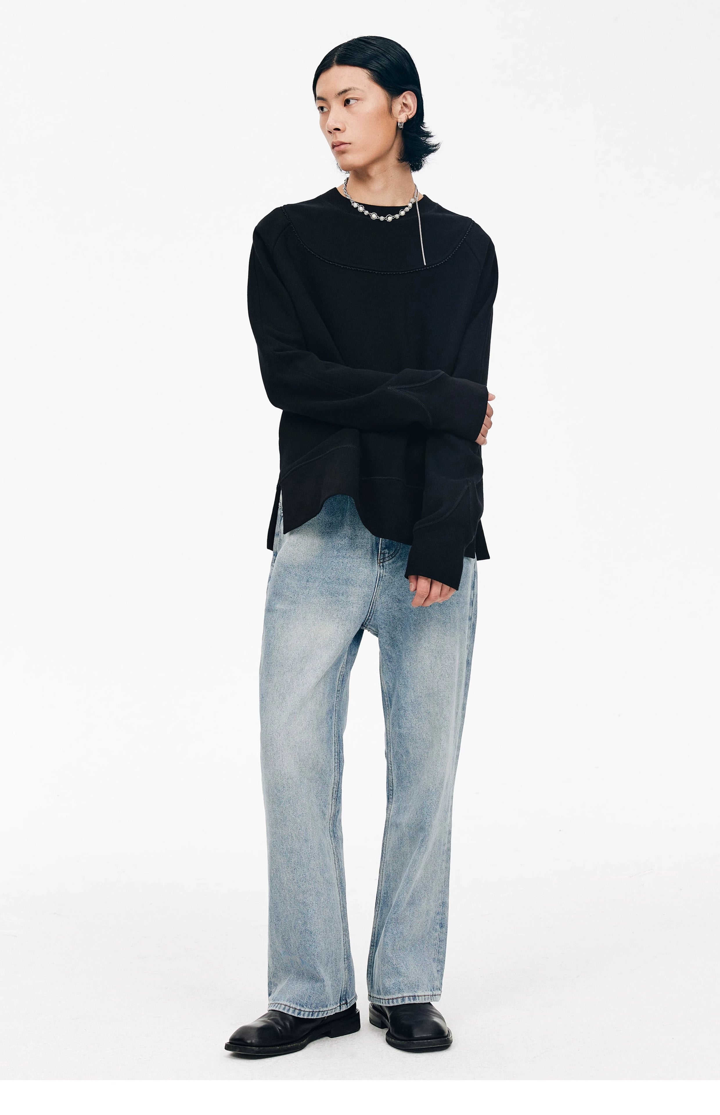 Light Wash Zip Straight-Leg Jeans