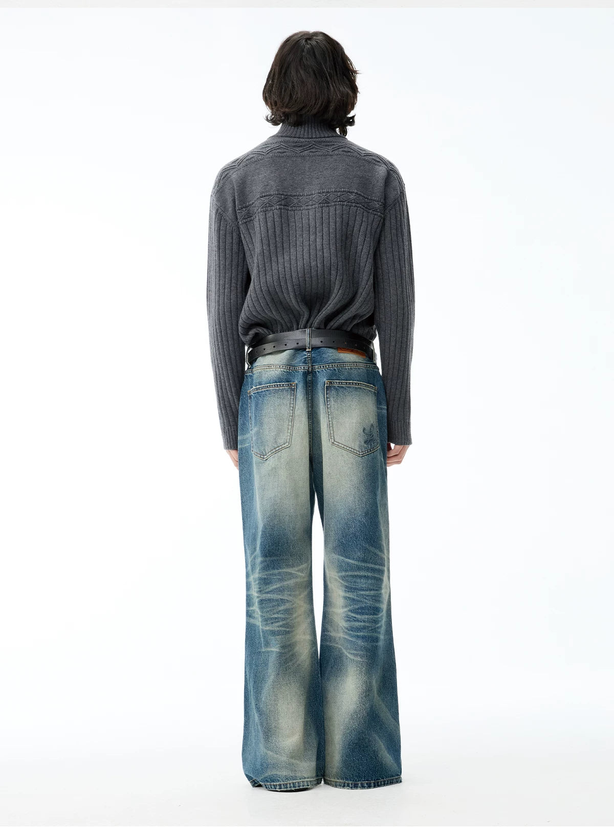 Faded Wide-Leg Balloon Jeans