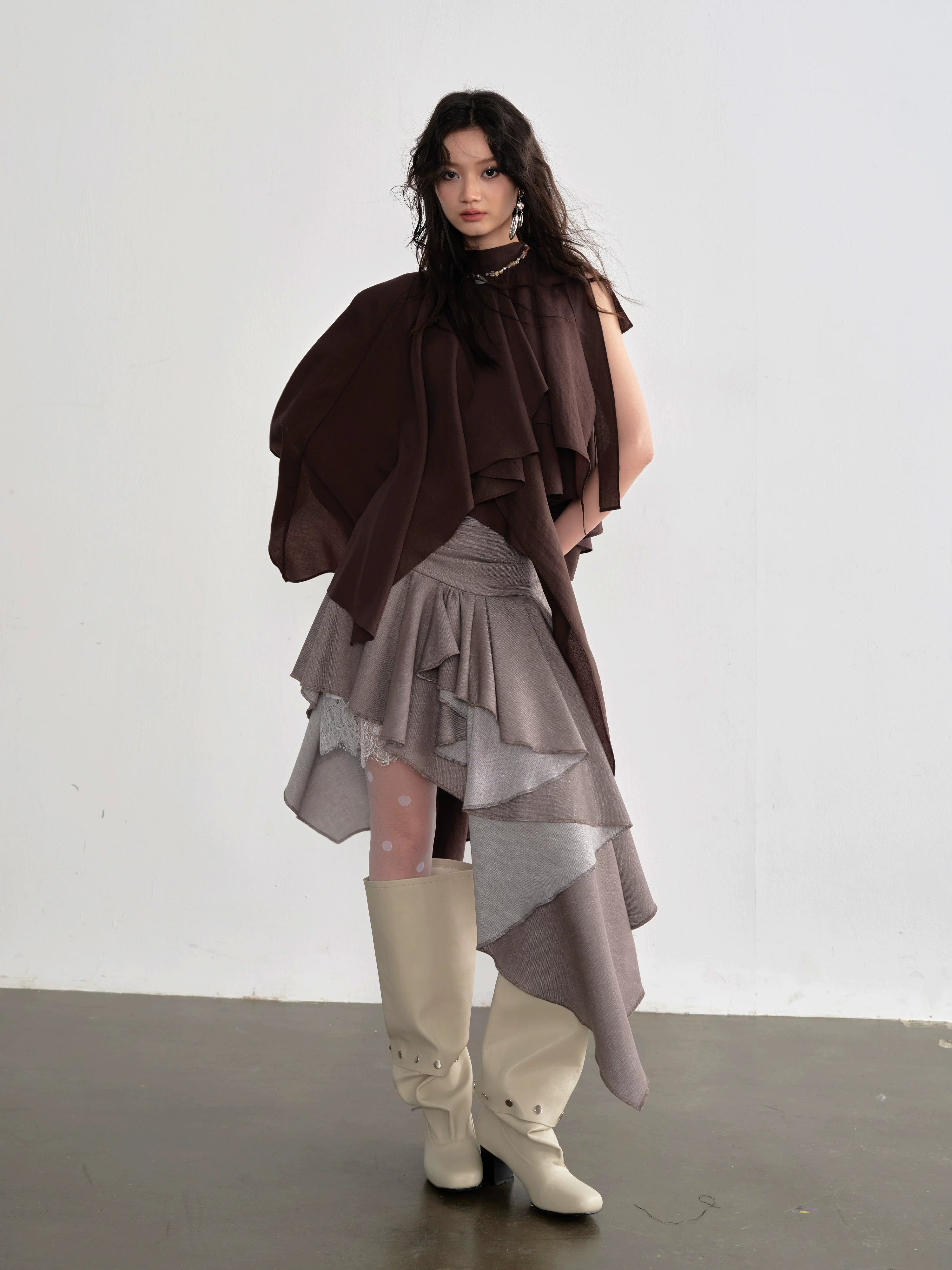 Mocha Cascade Ruffle Halter Top