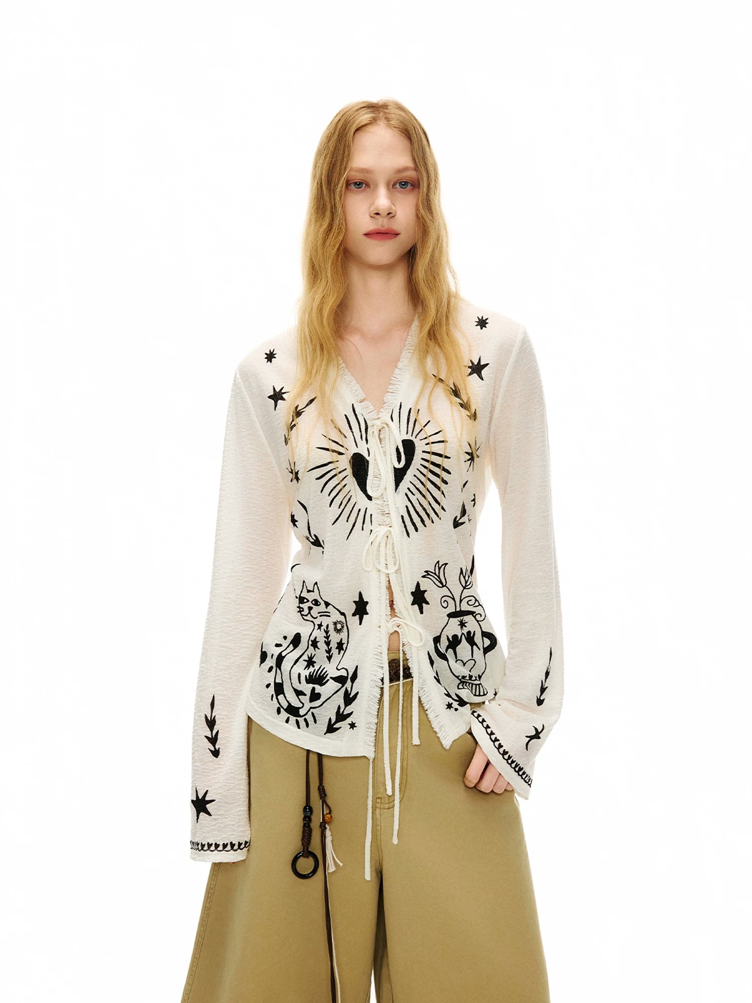 Celestial Familiar Spellbound Tie‑Front Cardigan