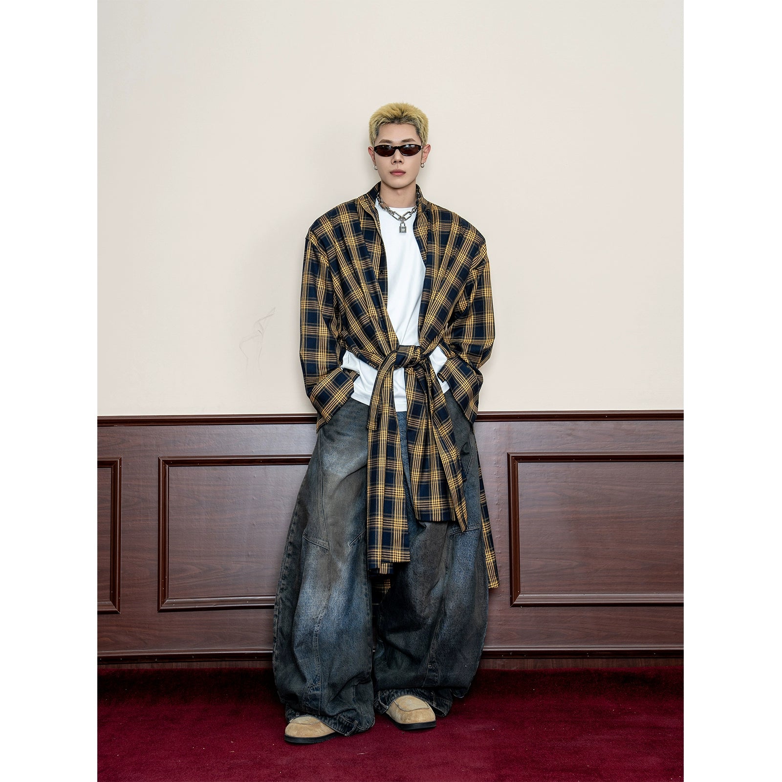 Oversized Plaid Belted Trench Coat