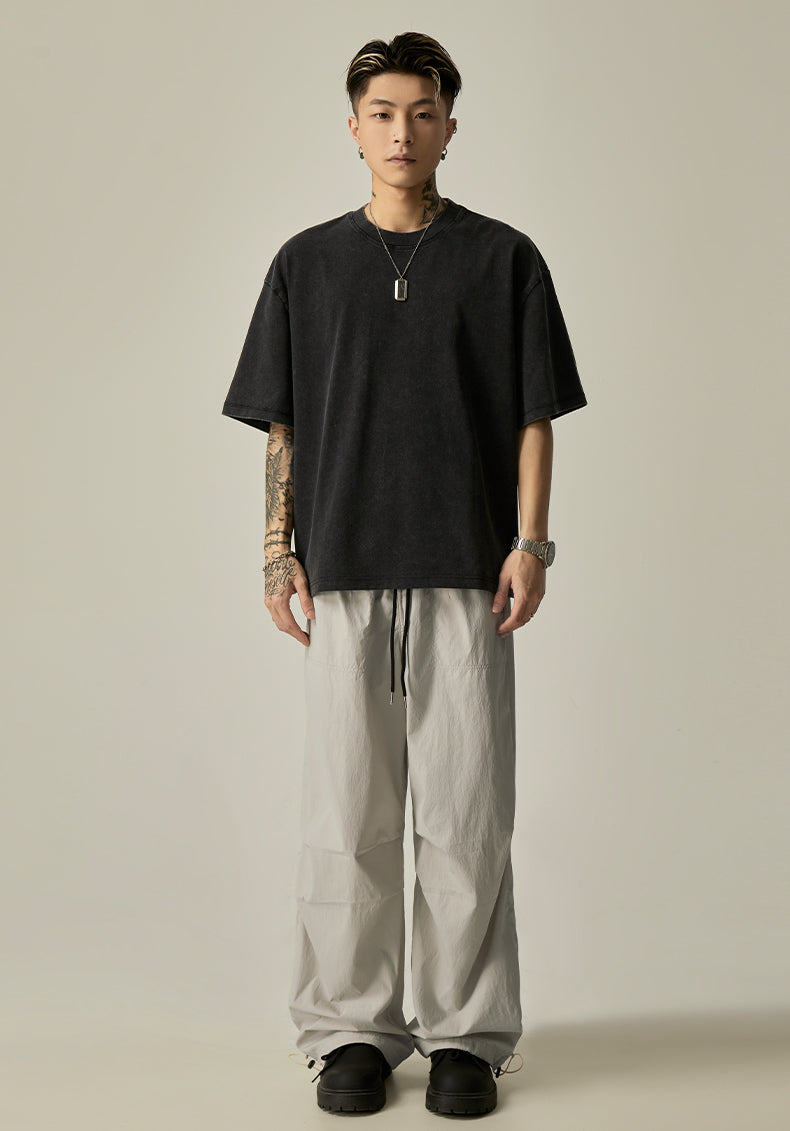 Beige Relaxed Drawstring Track Pants