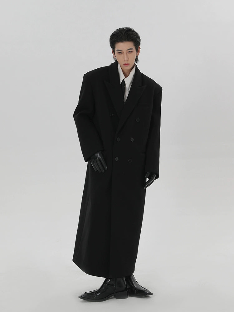 Long Black Double-Breasted Overcoat