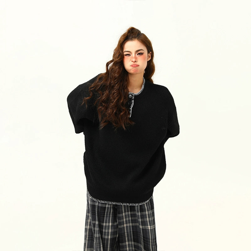 Oversized Cozy Button Trimmed Knit Sweater