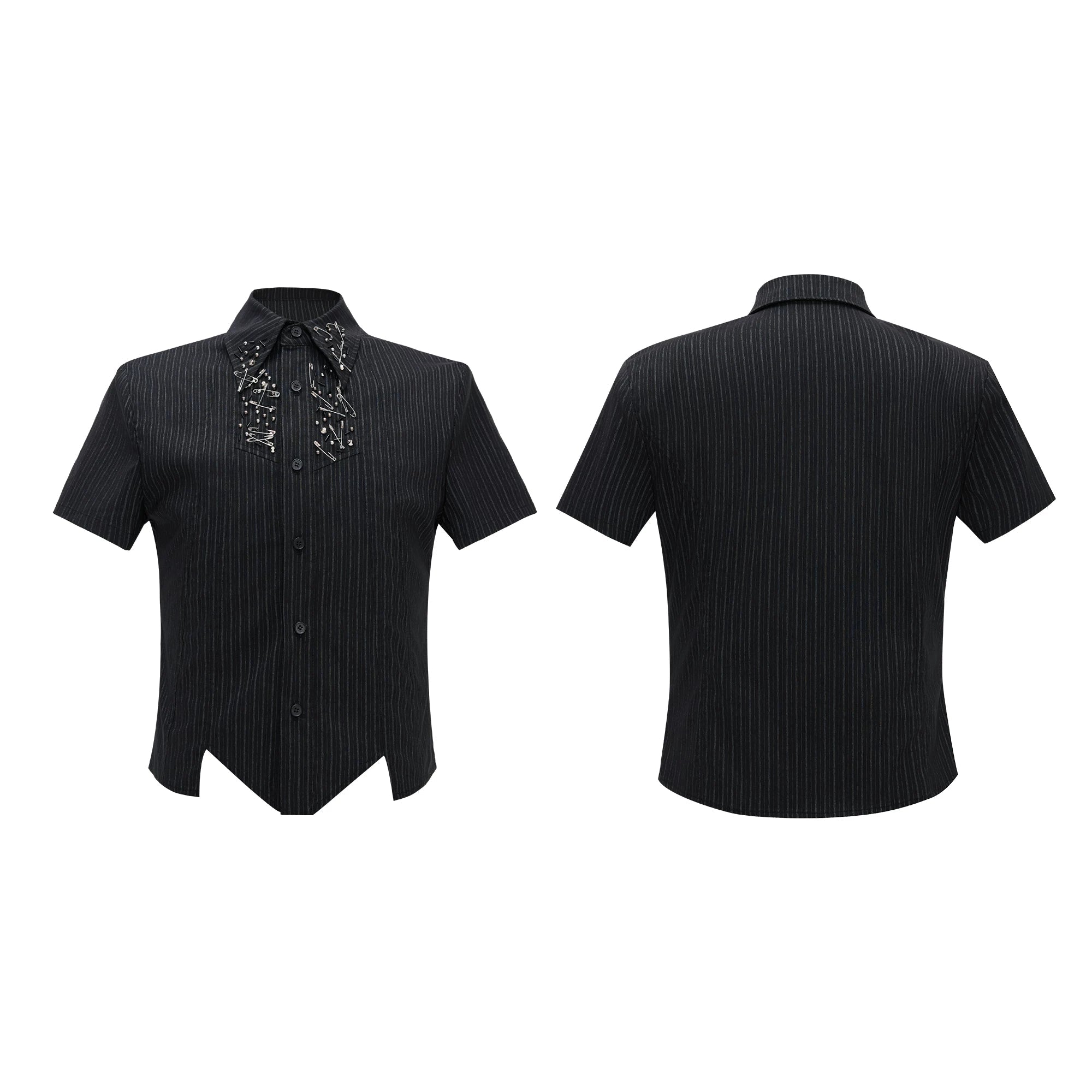 Safety Pin Embellished Pinstripe Shirt