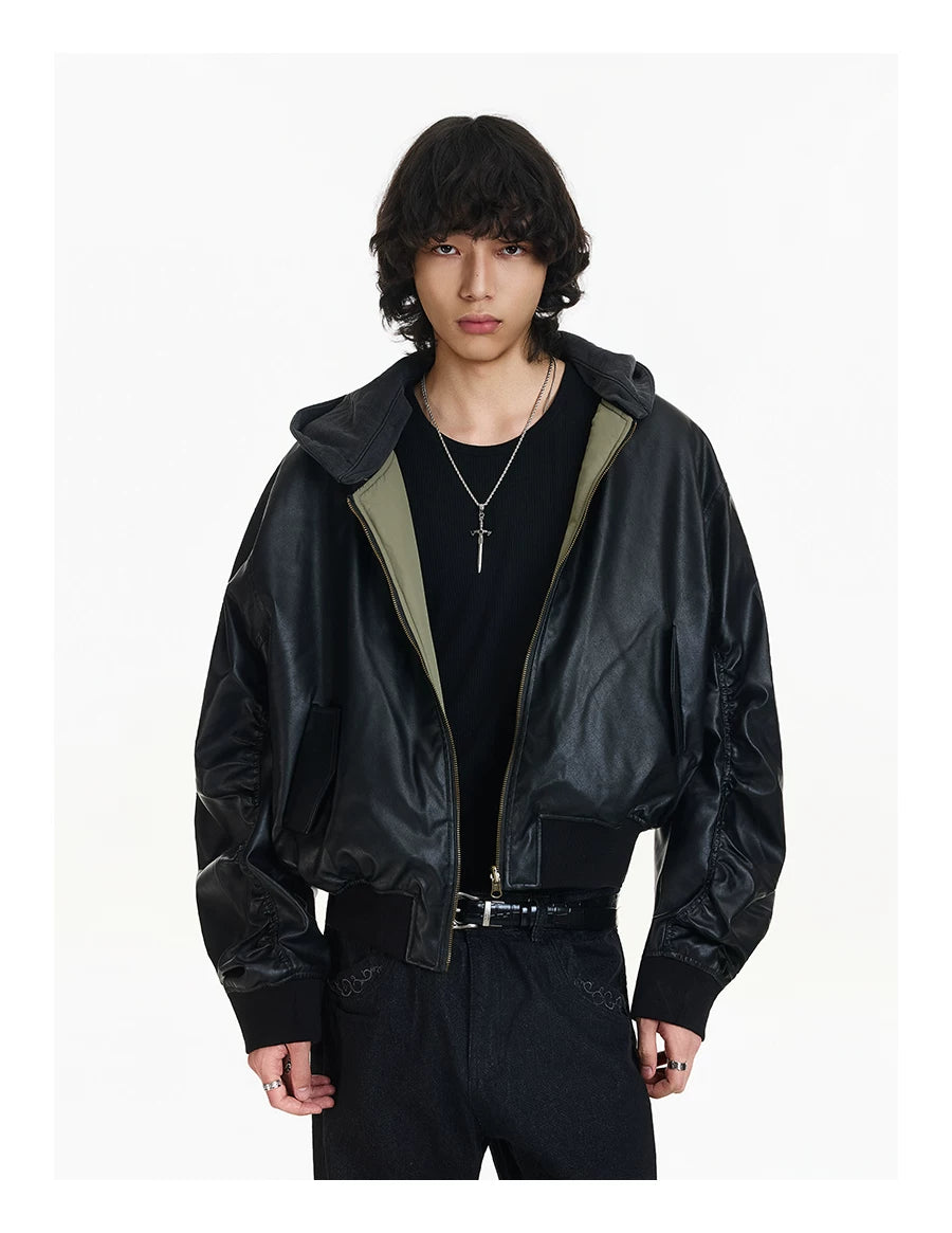 Shadow Hooded Leather Bomber Jacket