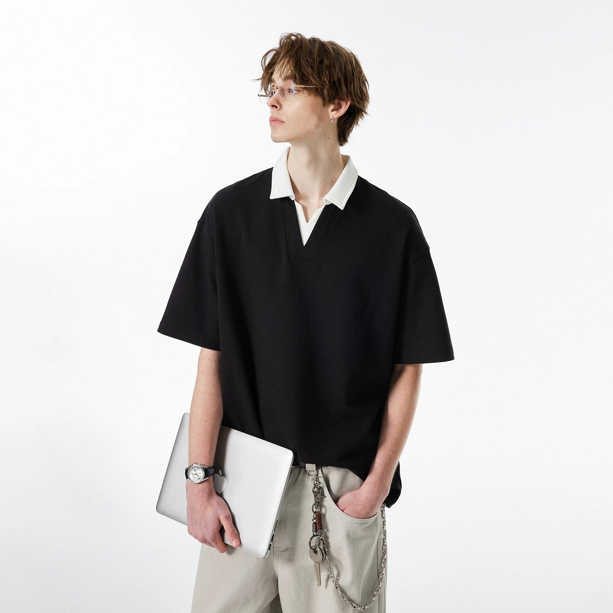 Contrast Collar Club Knit Polo Tee
