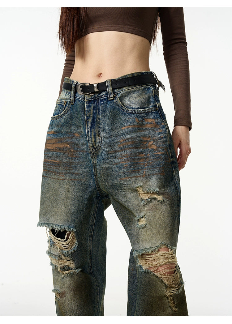 Distressed Baggy Ripped Denim Jeans