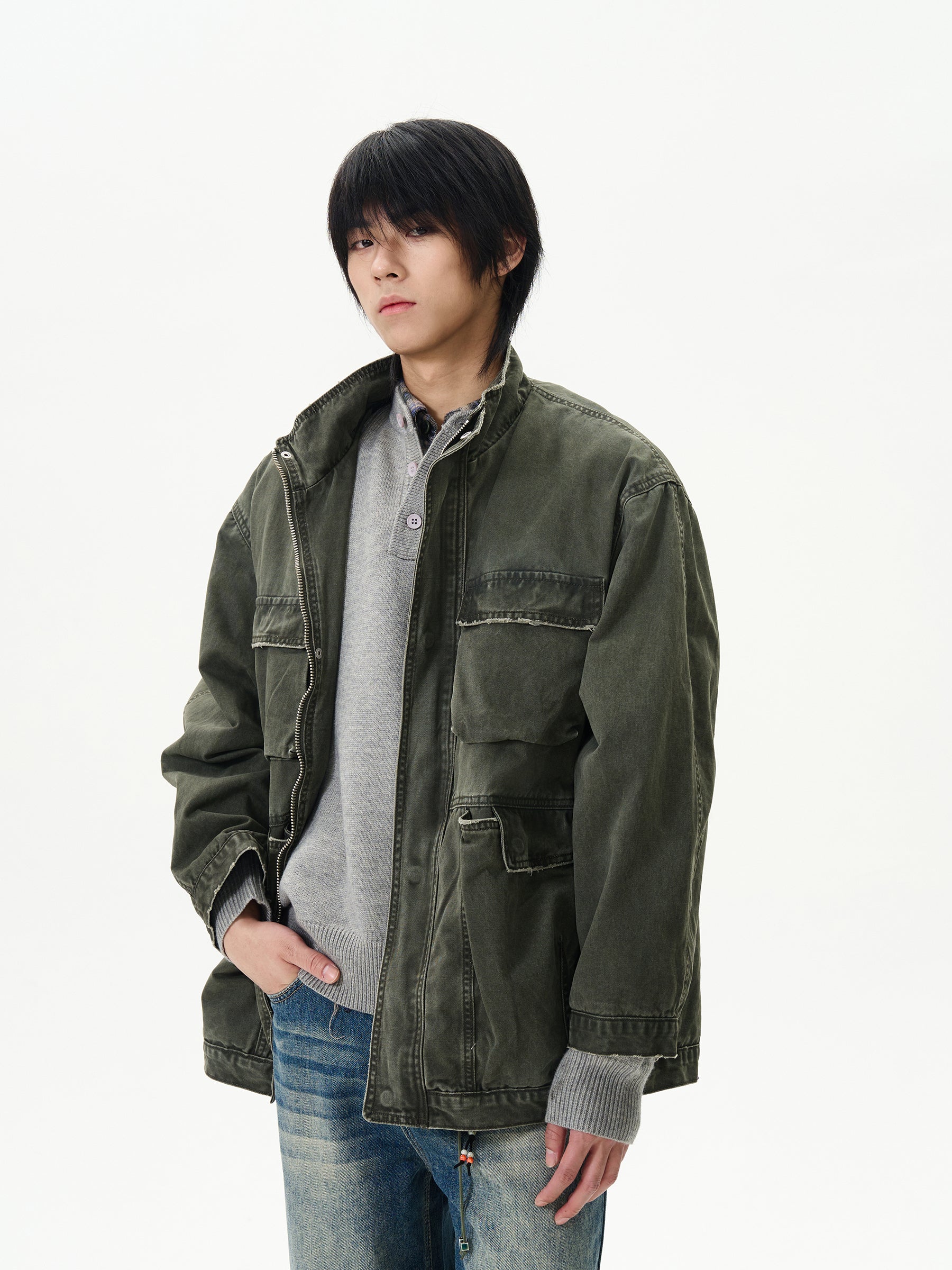 Olive Green Military-Style Field Jacket