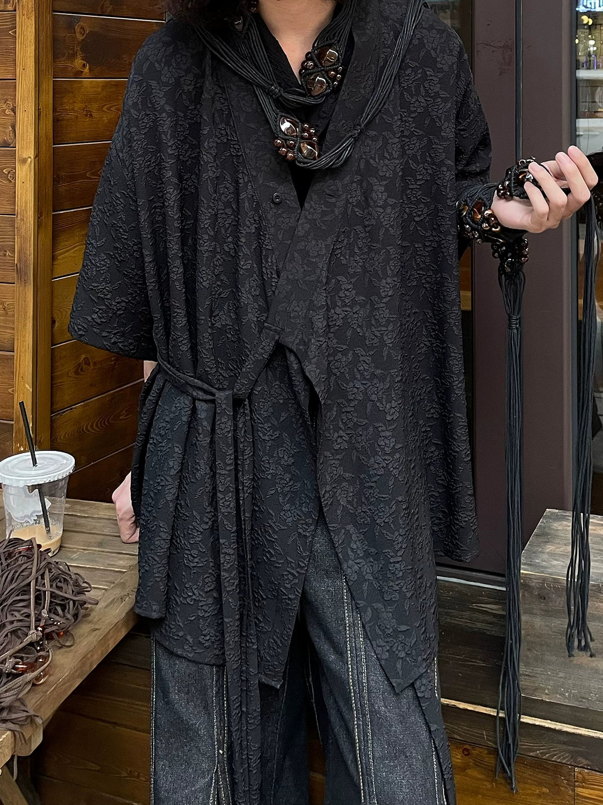 Obsidian Jacquard Draped Kimono Shirt