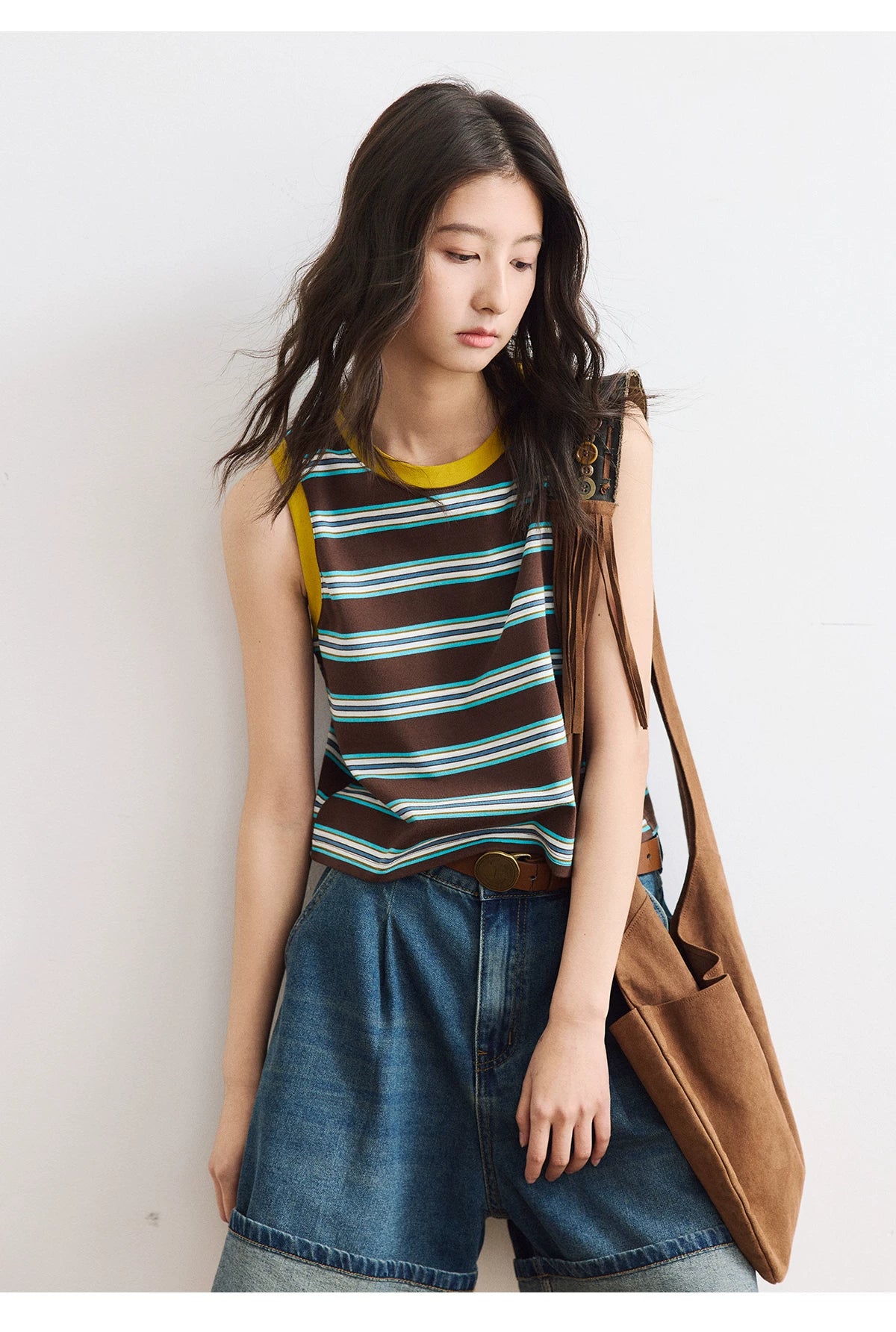Contrast Trim Striped Knit Tank Top
