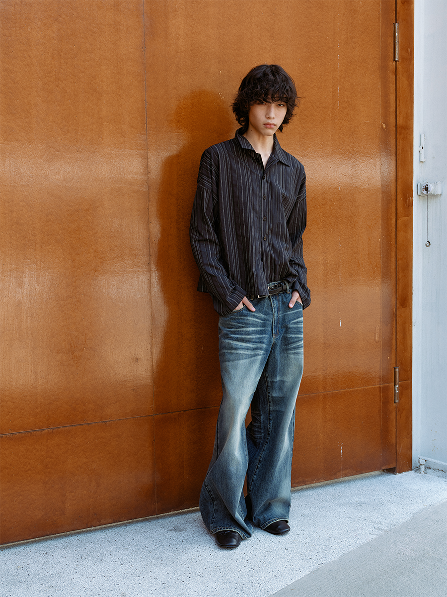 Textured Vertical-Stripe Button Shirt