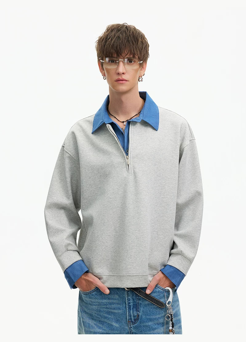 Skyline Layered Collar Half‑Zip Sweatshirt