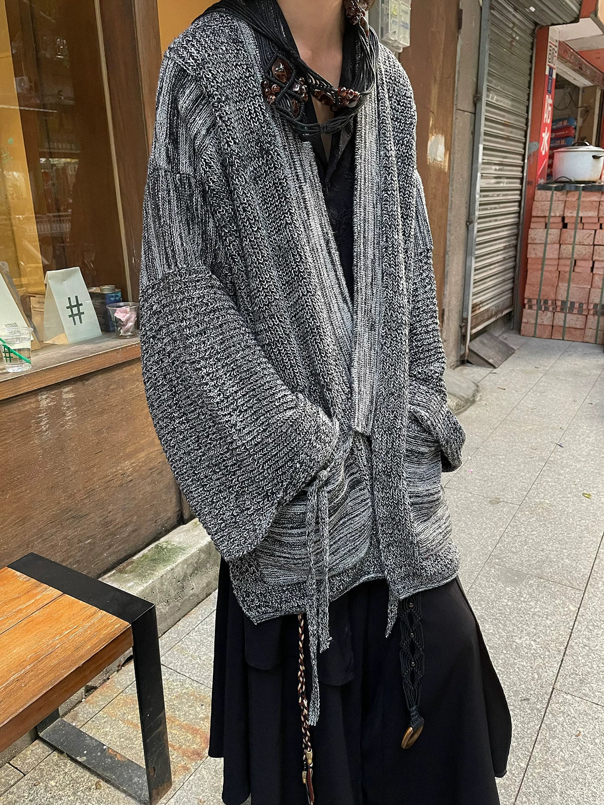 Ashen Weave Oversized Knit Cardigan