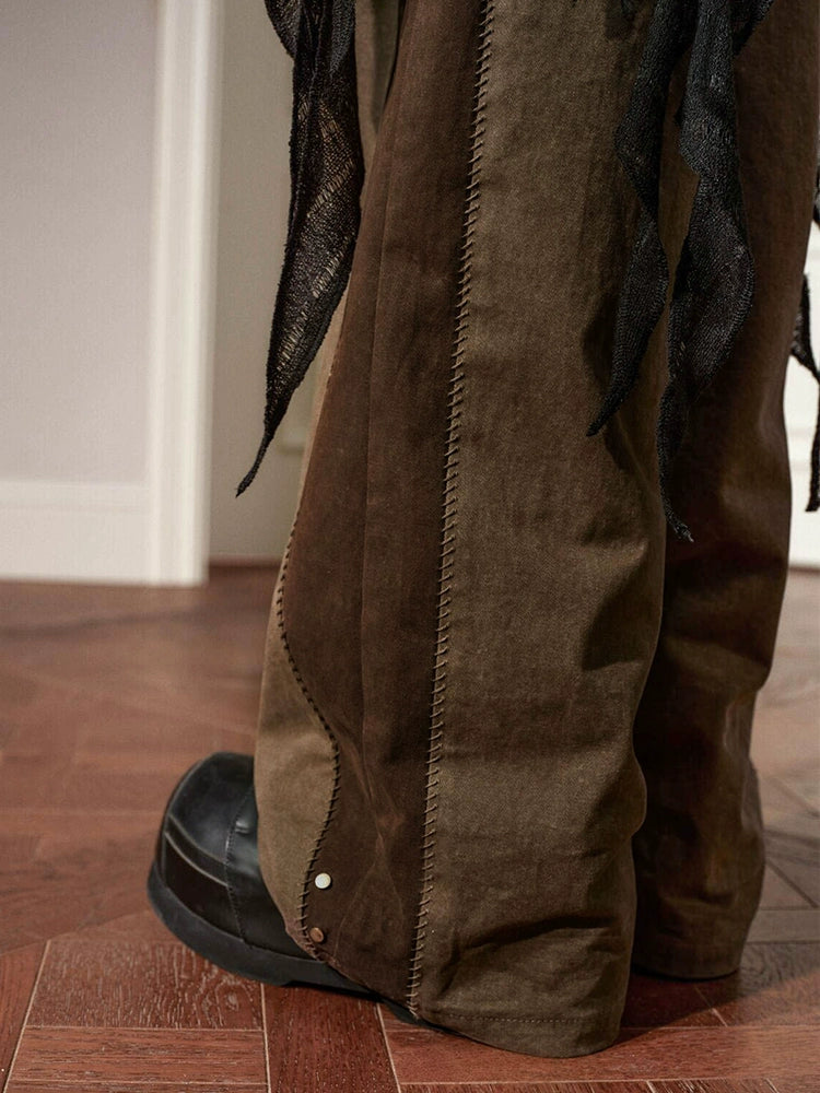 Artisan Stitch Detail Wide-Leg Pants