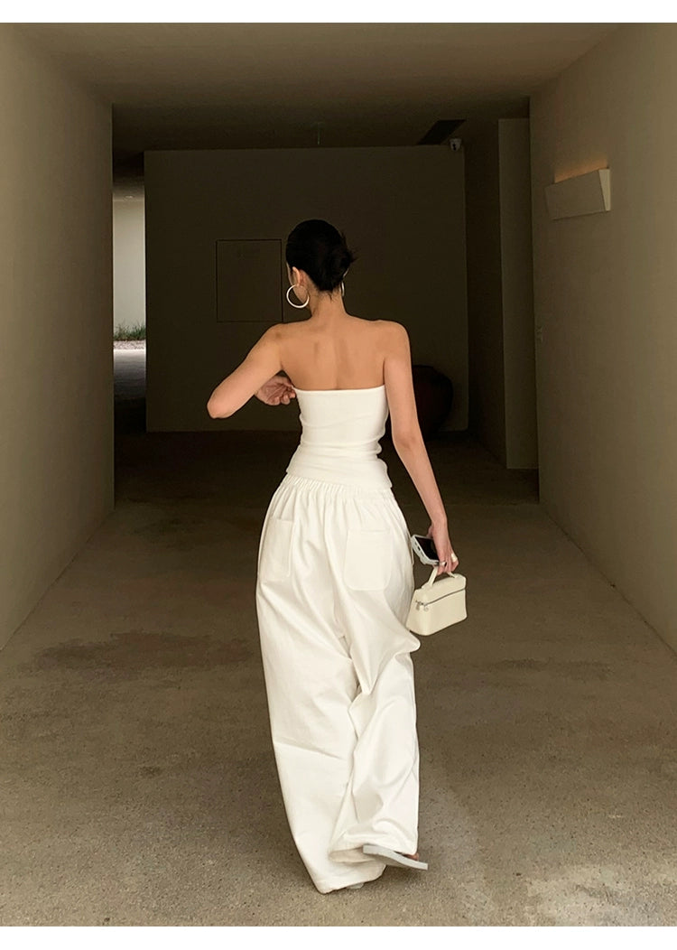 White Cotton Wide Leg Pants