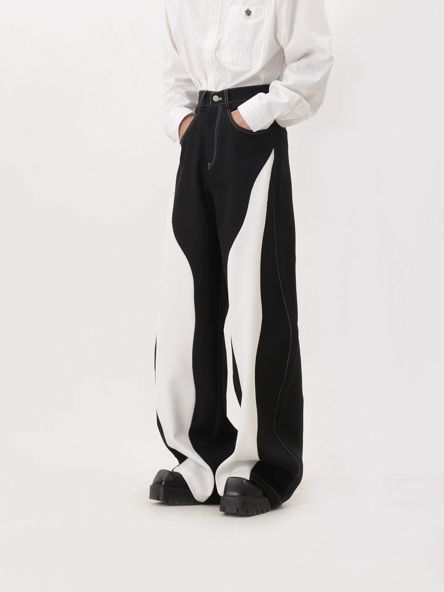 Monochrome Tide Wave Panel Trousers