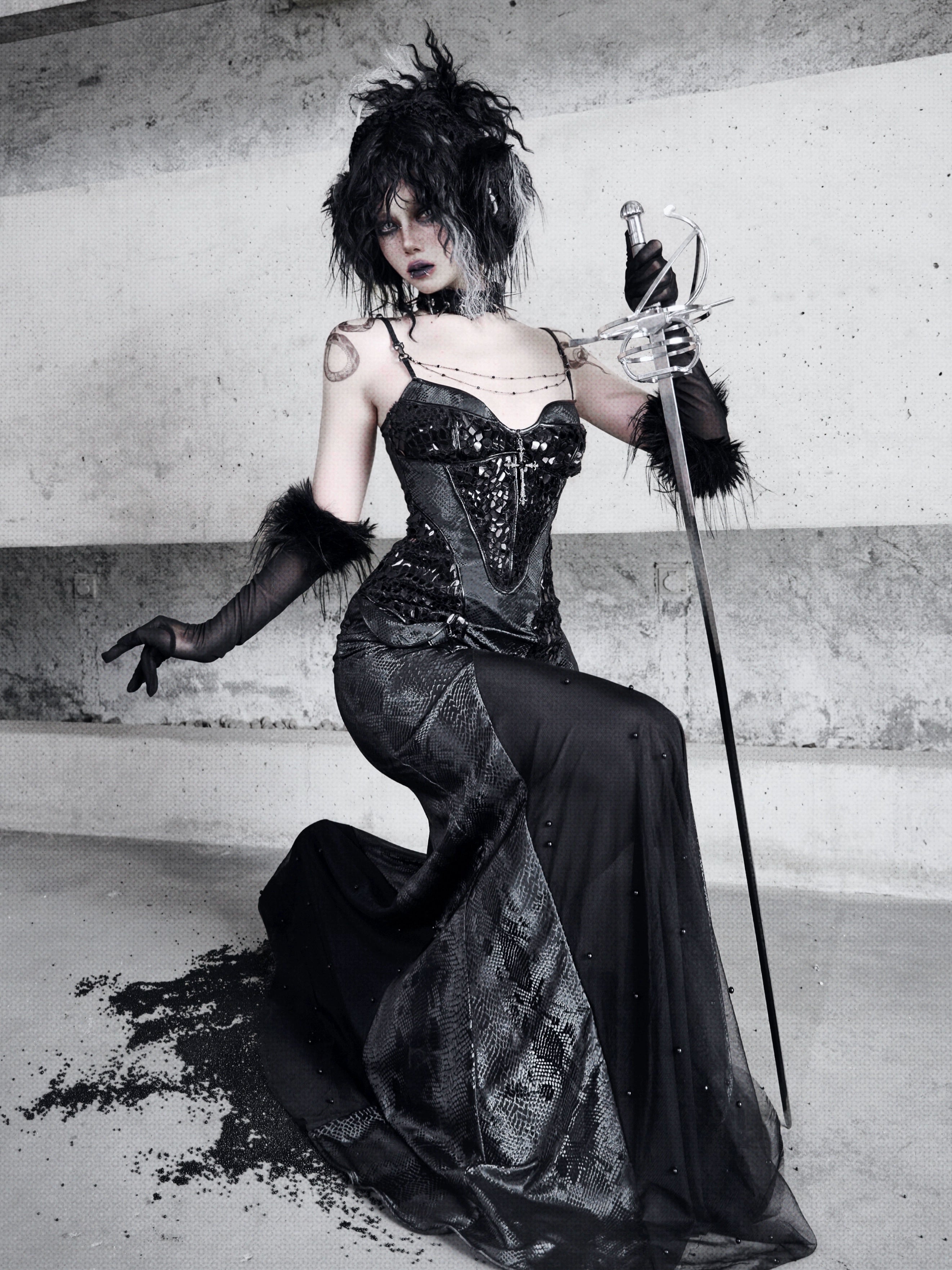 Black Corset Gothic Mermaid Dress