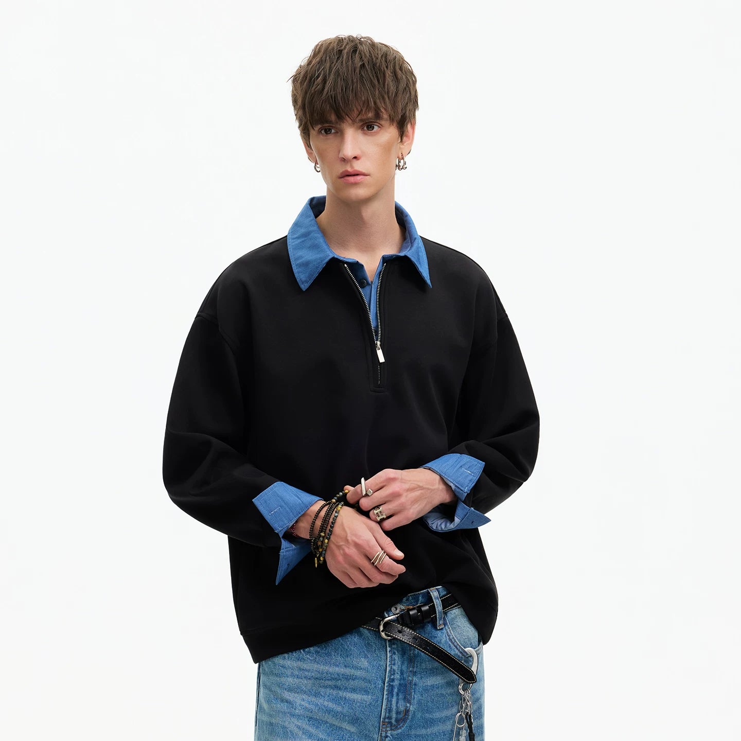 Skyline Layered Collar Half‑Zip Sweatshirt