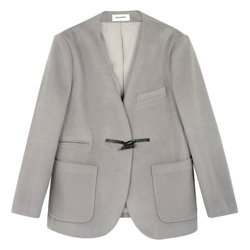Toggle Closure Collarless Blazer