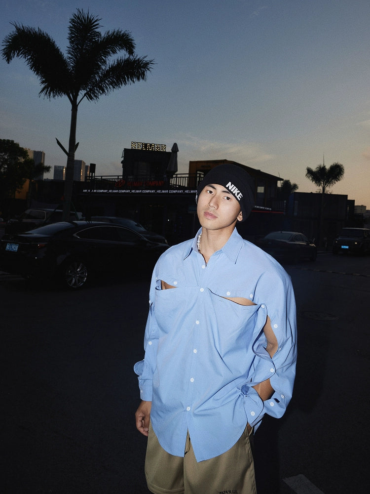 Oversized Cutout Button-Up Shirt