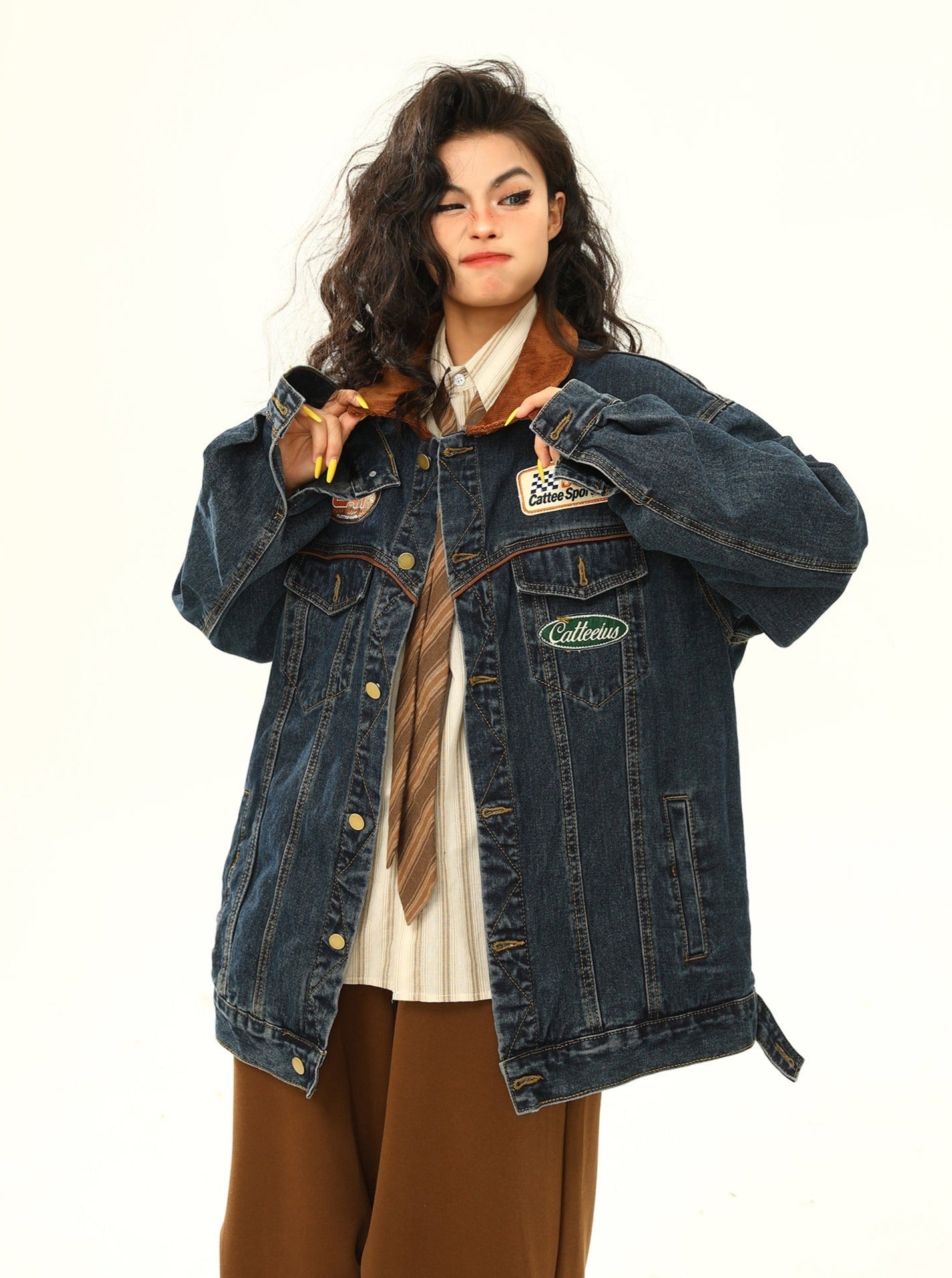 Racing Patch Denimjacke mit Cordkragen