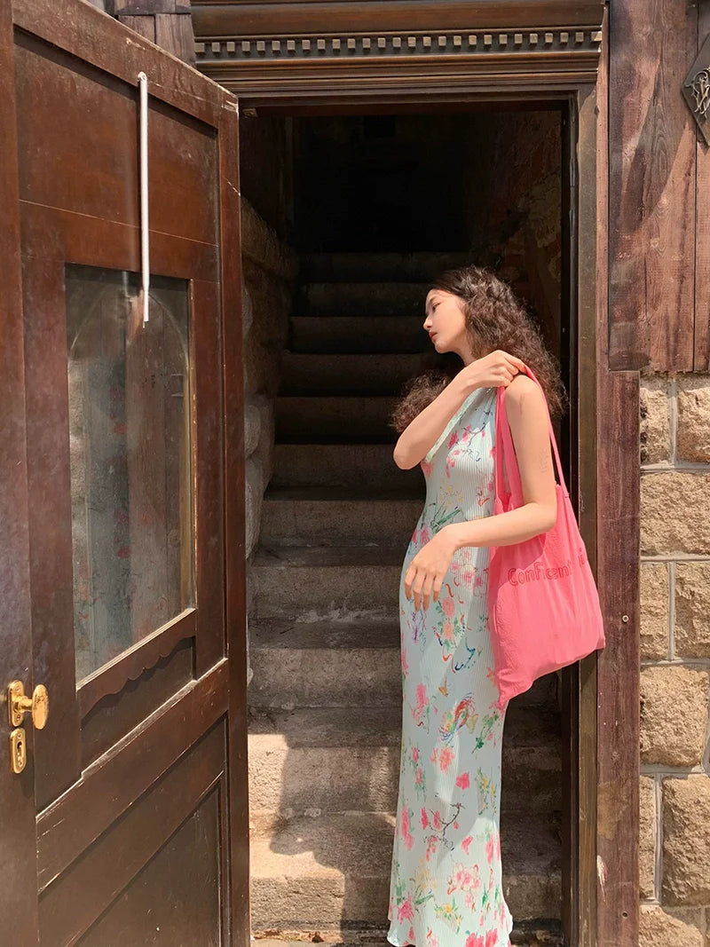 Mint Floral Sleeveless Maxi Dress